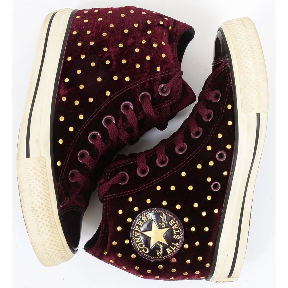 RARE Converse All Star Sz 7 Lux Velvet Hidden Wedge Sneaker Dark Sangria Studded